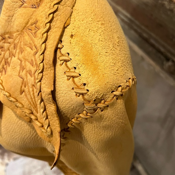 Vtg BUCKSKIN LEATHER Jacket PYROGRAPHY THUNDERBIRD Whipstitch FESTIVAL East West - Picture 6 of 16